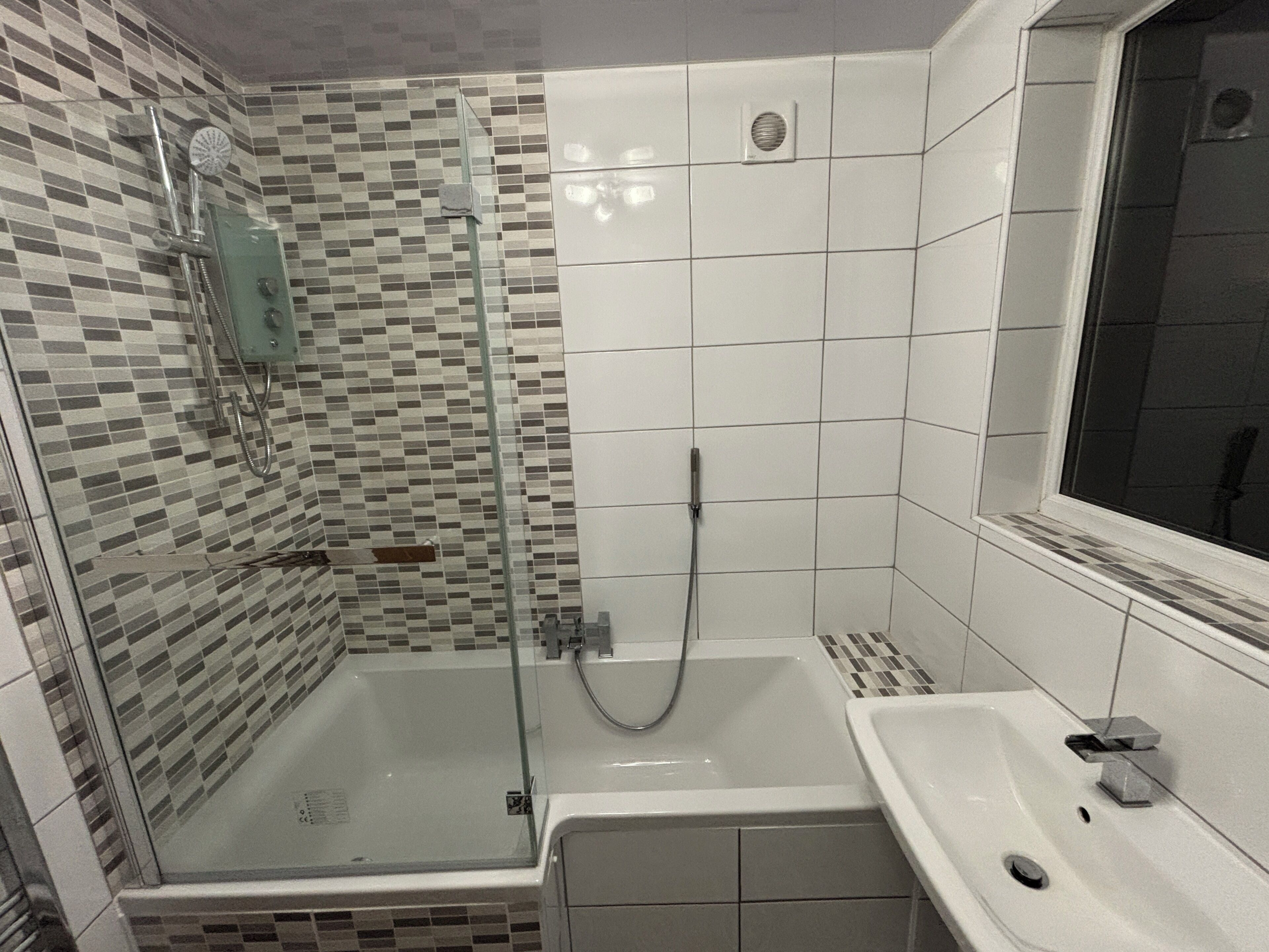 Hair dryer, towels, toilet paper
