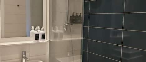 Sèche-cheveux, serviettes fournies, savon, papier toilette