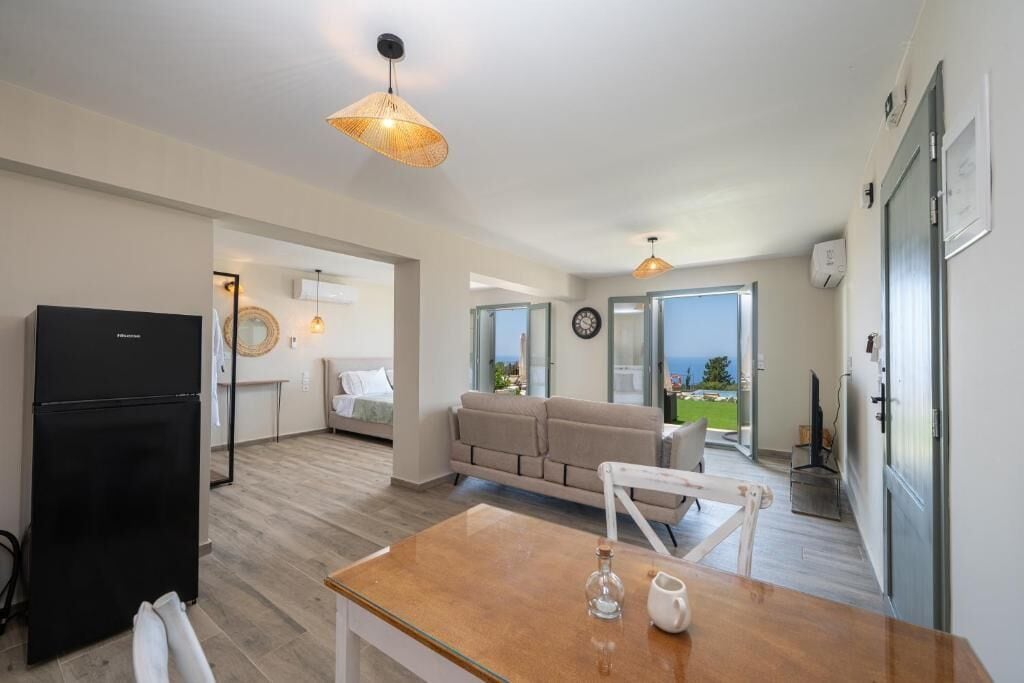 Estudio Deluxe, vista al mar | Ropa de cama de alta calidad y edredón 