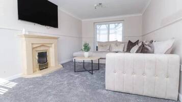 TV, fireplace