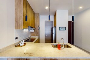 Fridge, microwave, stovetop, coffee/tea maker - Gorgeous & Spacious Apartment with Balcony, Heated Pool - AC (Cabo San Lucas)