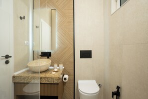 Douche, séchoir à cheveux, bidet, serviettes fournies