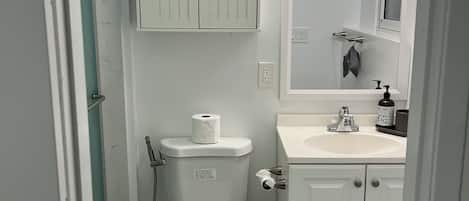 シャワー、ビデ、石鹸、トイレットペーパー