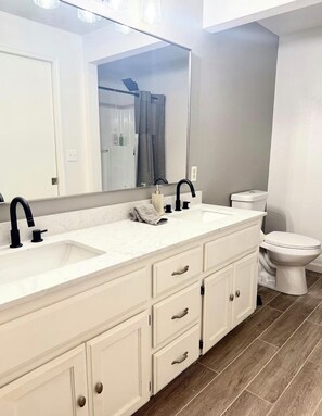 Shower, hair dryer, towels, soap - Spacious Vancouver Home near PDX, Shopping & I-205 (Vancouver)