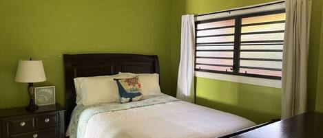 1 bedroom, desk, iron/ironing board, travel cot