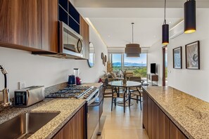 Fridge, microwave, oven, stovetop - D'Toscana Residencial, PH #11 | Condo in Nuevo Vallarta with rooftop pool (Nuevo Vallarta)