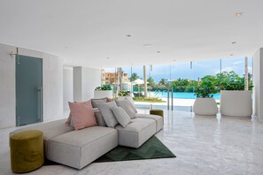 Interior - Stylish ocean-view condo with pool, gym, private balcony, AC, & WiFi (Nuevo Vallarta)