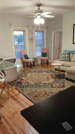 Living area. Beautifully remodeled first floor of a duplex home, surrounded by privacy fence