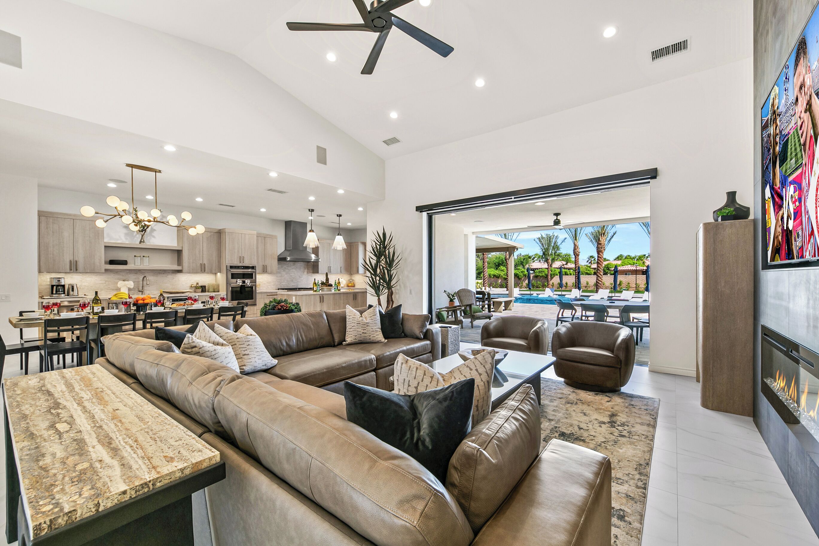 Smart TV, fireplace, video games, stereo
