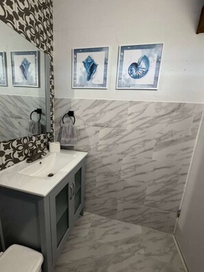 Séchoir à cheveux, serviettes fournies, savon, papier de toilette