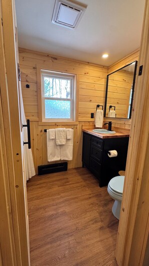 Hair dryer, towels, toilet paper