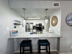 Fridge, microwave, oven, stovetop - Starfish Stay | Tranquil Pool | Directly Across From Beach (Corpus Christi)
