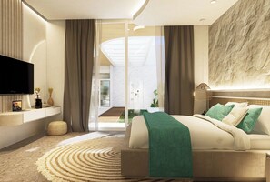 Villa, 2 slaapkamers, privézwembad | Een kluis op de kamer, verduisterende gordijnen