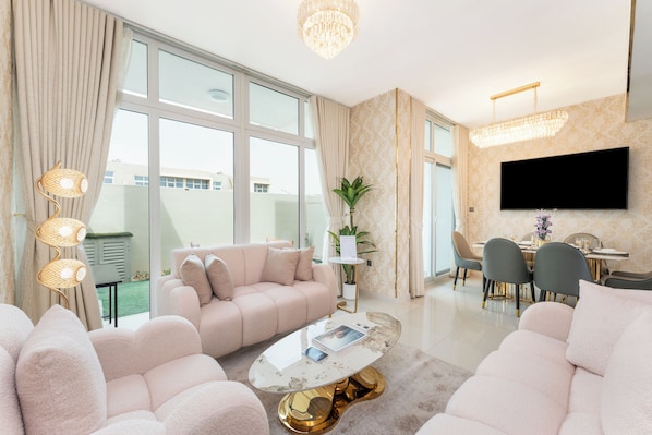 Exclusive Villa, Non Smoking, City View | Living area | 40-inch Smart TV with digital channels - PVH - Mimosa - Serene 3BR Villa (Dubai)