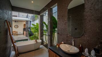 One Bedroom Pool Villa with private kitchen | Bathroom | Hair dryer, towels, soap, shampoo