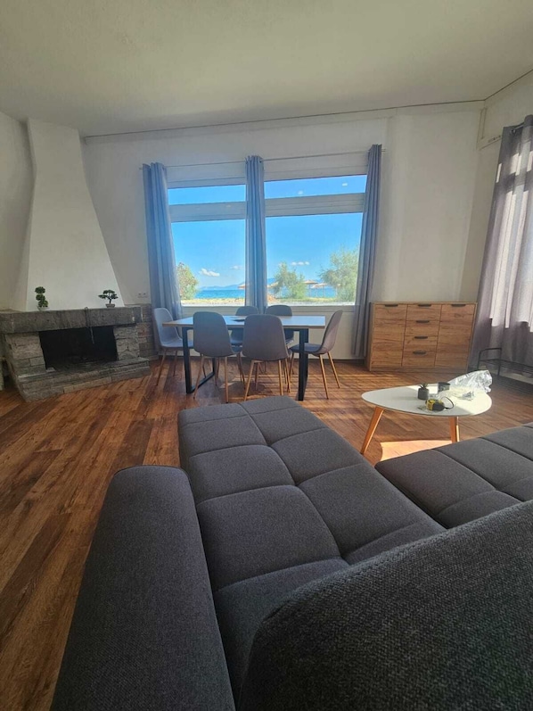 TV, fireplace