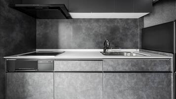 Apartment | Private kitchen | Fridge, microwave, stovetop, rice cooker
