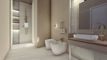 Deluxe Room | Bathroom | Shower, towels, soap, shampoo