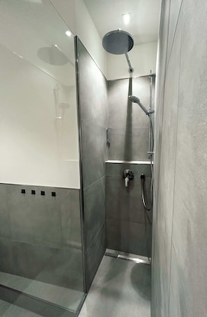Ducha, secador de pelo, toallas, shampoo
