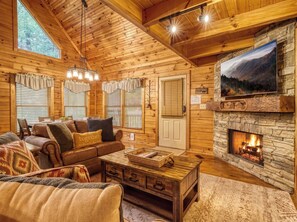 Smart TV, fireplace - Nestled Inn | Gated Forest Retreat | Hot Tub + 2 Jacuzzi Baths | Fireplace | (Sevierville)