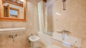 Bathtub, free toiletries, hair dryer, bidet