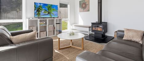Televisión y chimenea