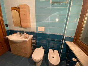 Regadera, secadora de cabello, bidet, toallas 