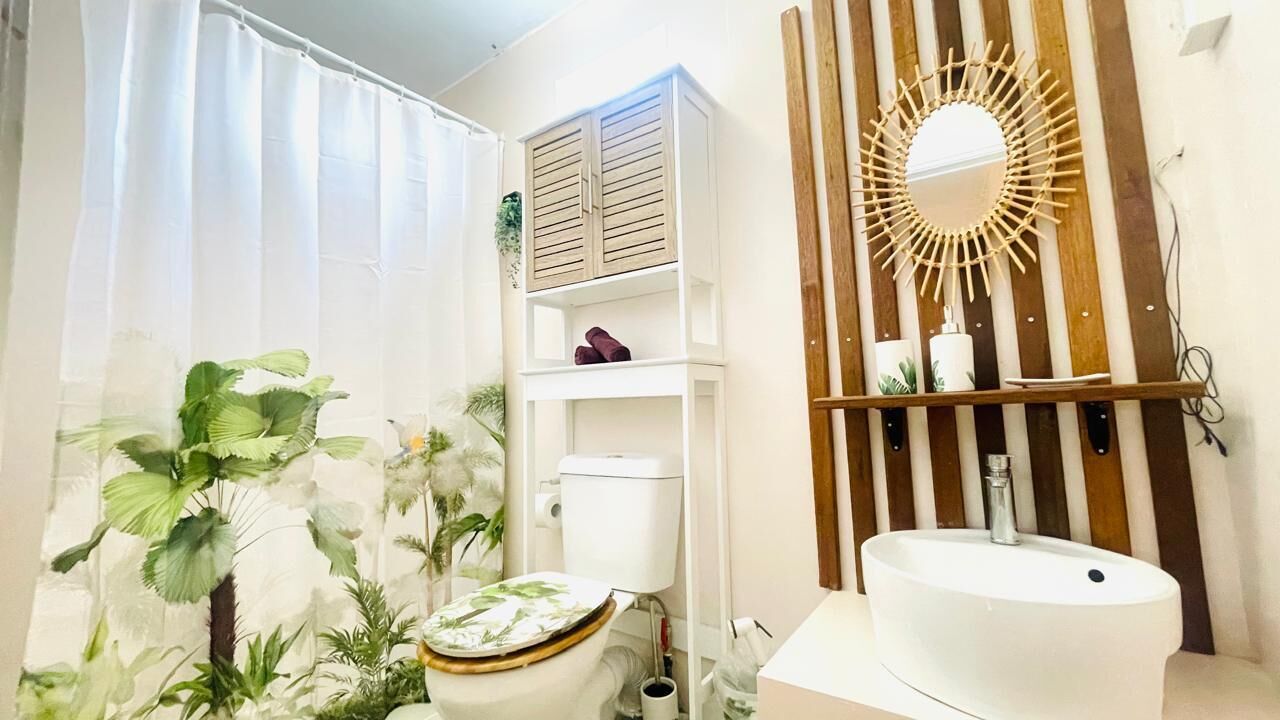 Shower, towels, soap, toilet paper