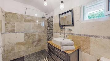 Hair dryer, towels, toilet paper