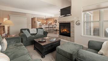 TV, fireplace, computer monitors