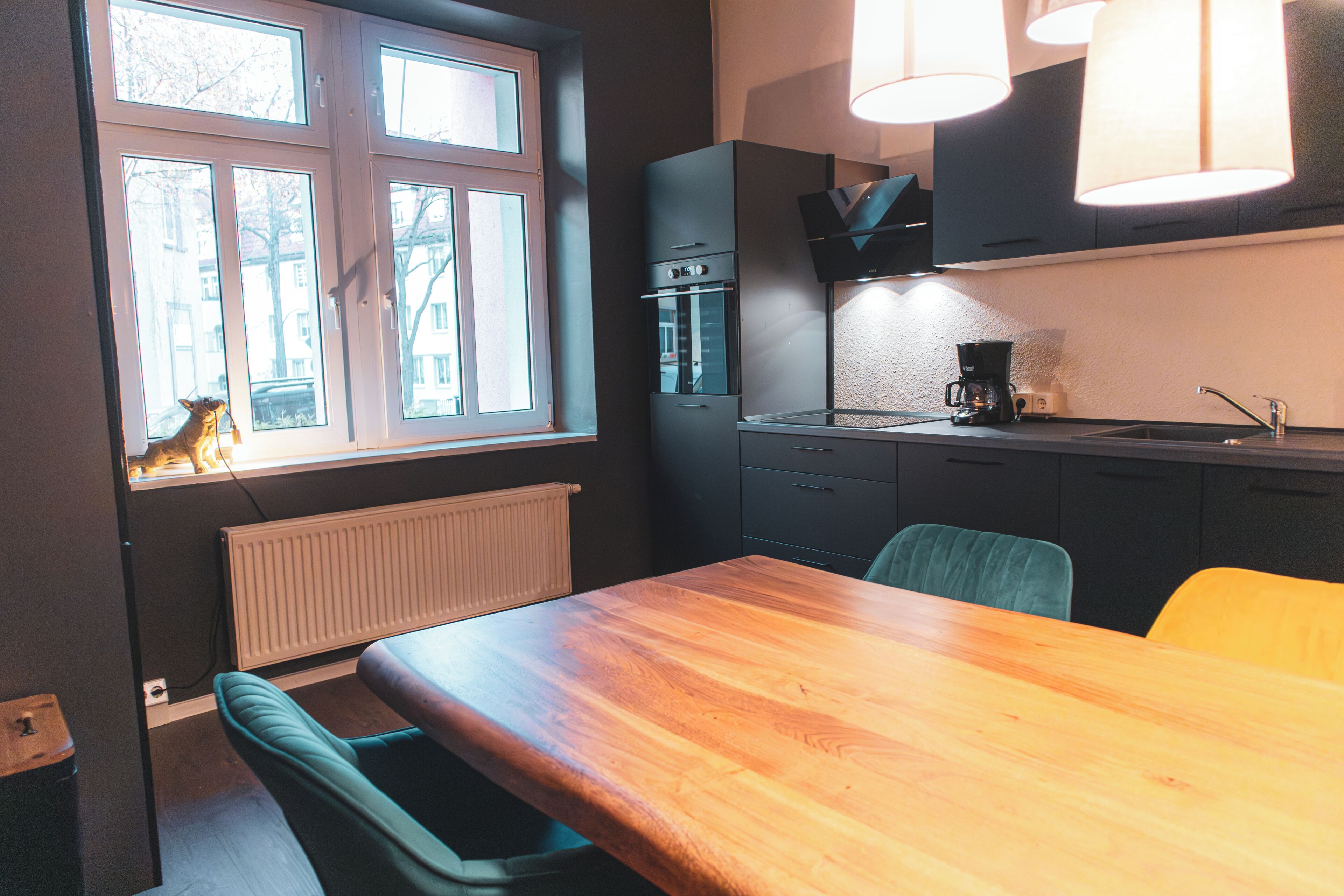 Kühlschrank, Mikrowelle, Herdplatte, Kochgeschirr/Geschirr/Besteck