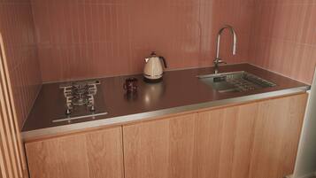 Fridge, stovetop, rice cooker, cookware/dishes/utensils