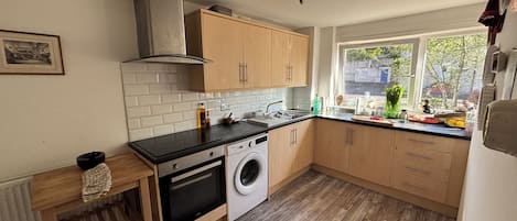 Fridge, oven, stovetop, electric kettle