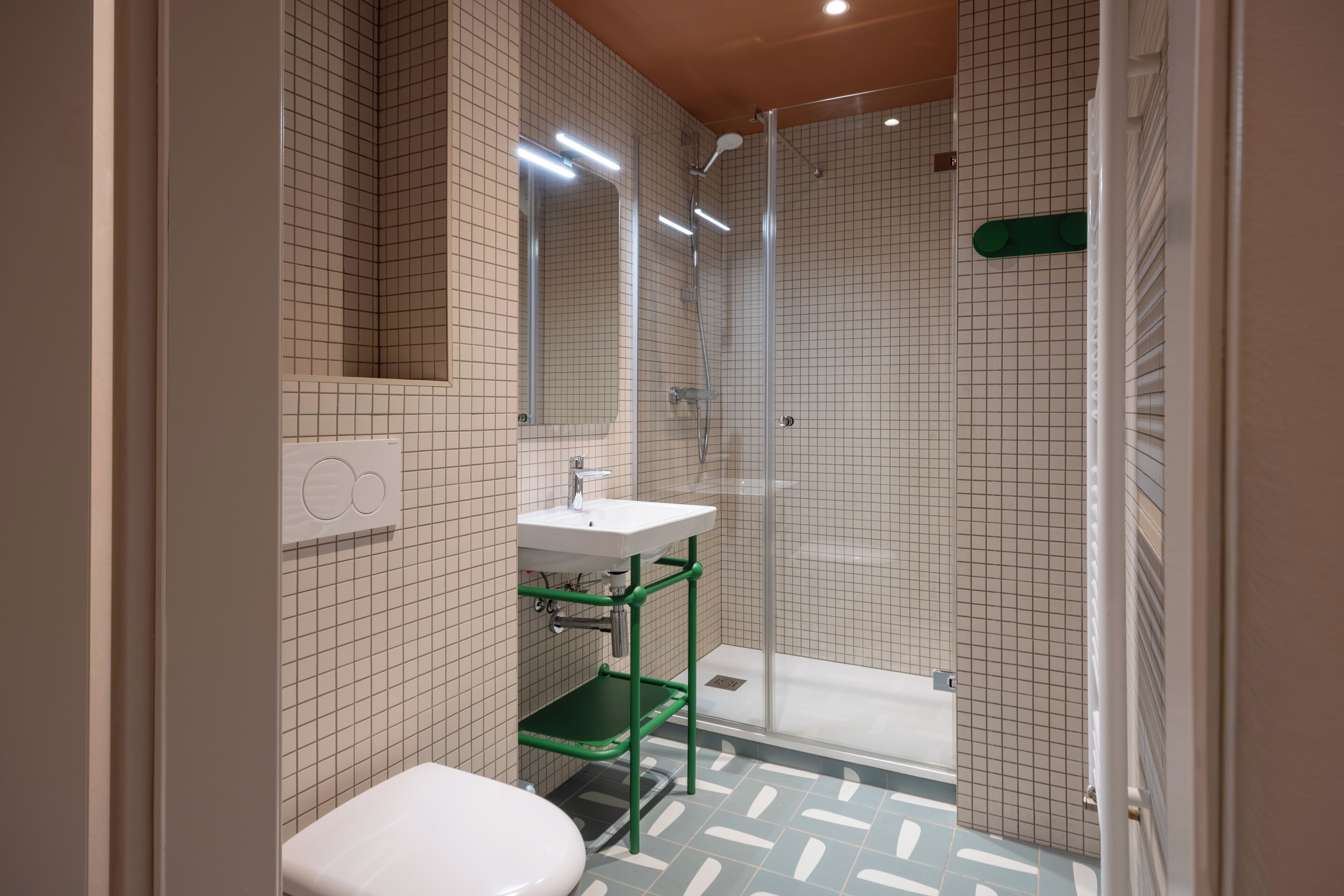 Hair dryer, towels, soap