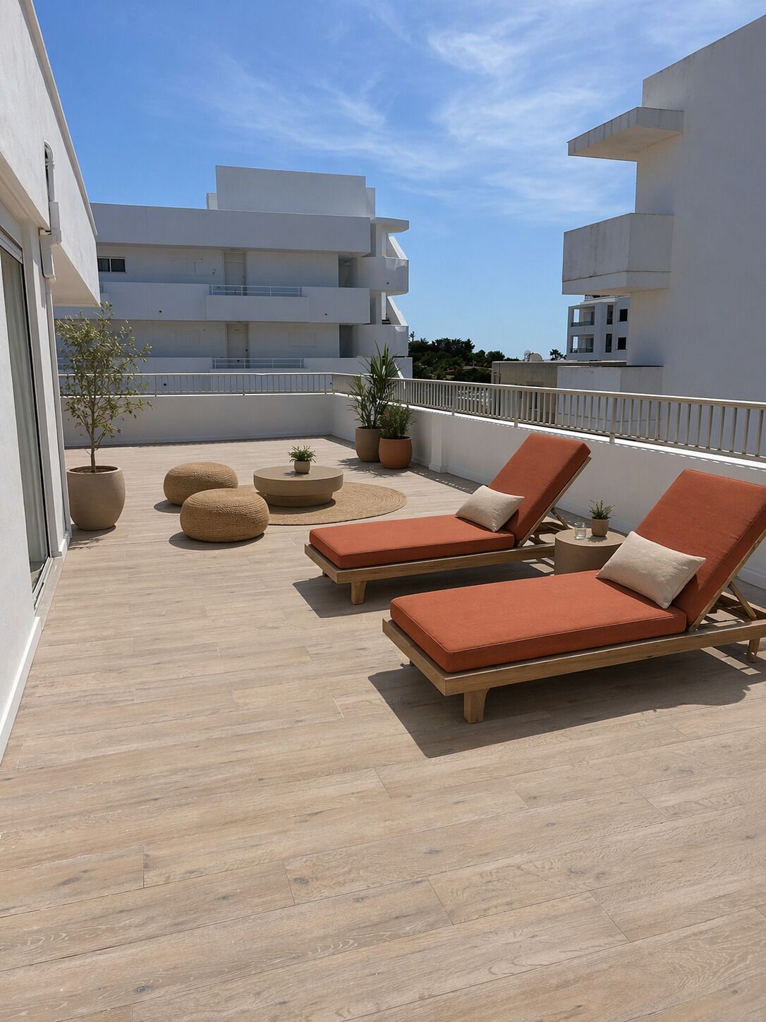 Apartamento superior, 2 quartos, vista parcial para o mar, na torre | Terraço/pátio