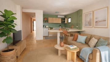 Apartamento superior, 2 quartos, vista para o mar, na torre | Área de estar