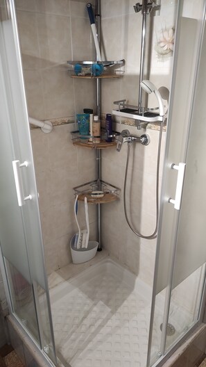 Douche, sèche-cheveux, savon, papier toilette