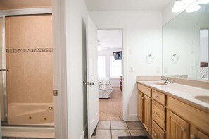 Shower, hair dryer, towels - Haven House-Heated Pool, Spa, Views, 1 blk to sea (Kill Devil Hills)
