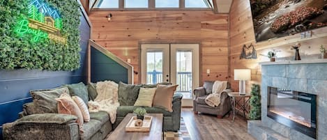 Smart TV, fireplace, video games, music library
