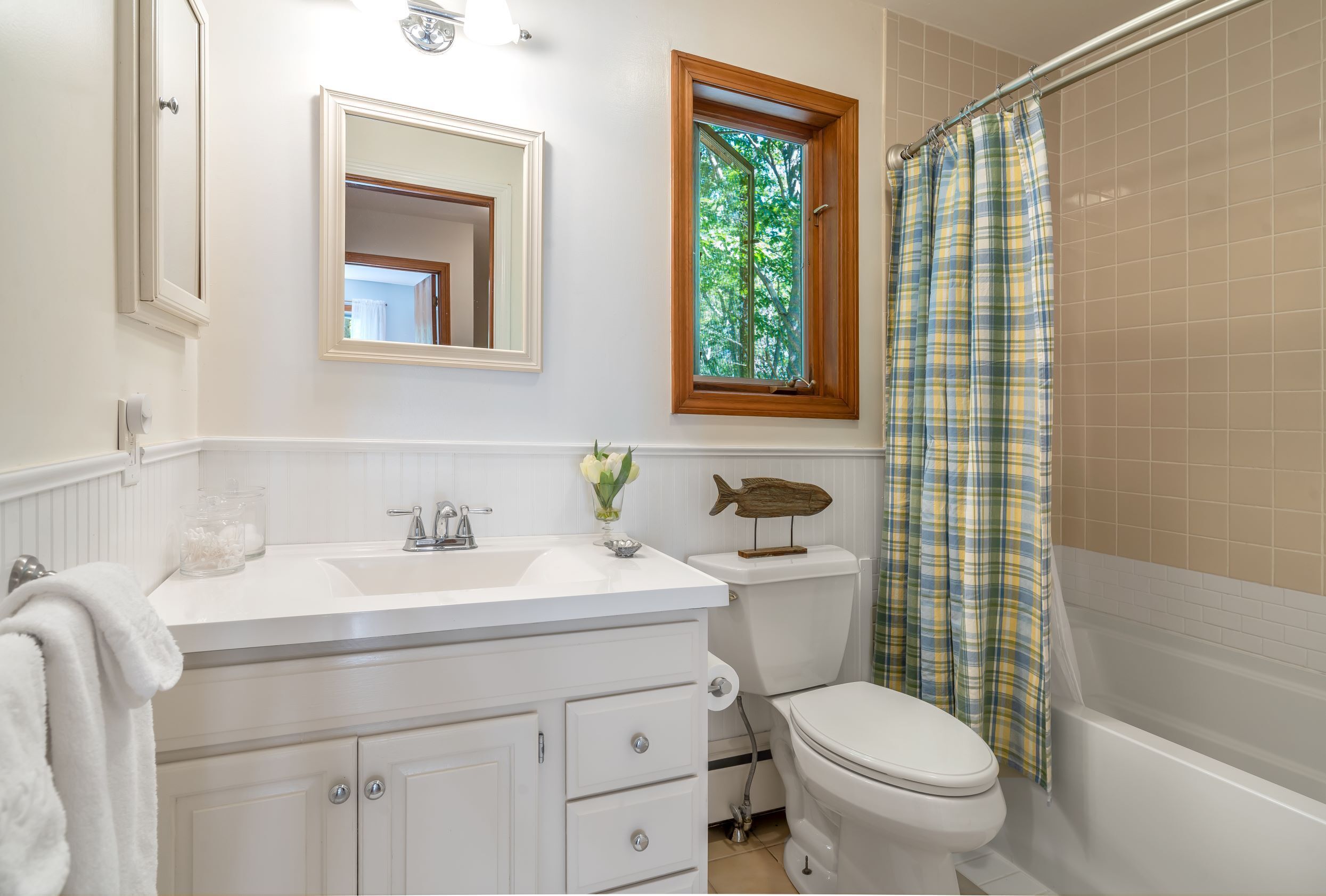 Hair dryer, towels, toilet paper