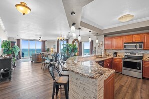 Fridge, microwave, oven, stovetop - Tidewater 201•Remodeled•Beachfront•Pools&Hot Tubs •Beach Gear•Fitness Center (Panama City Beach)