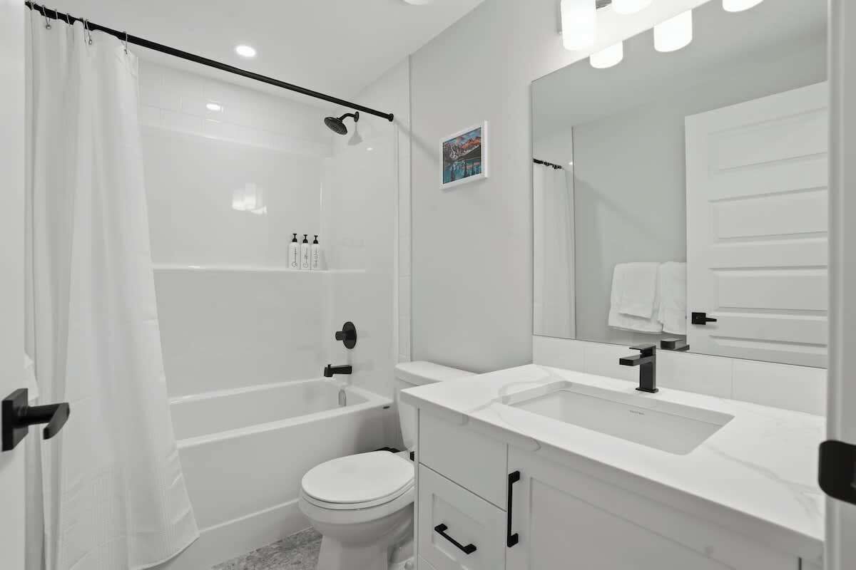 Shower, hair dryer, shampoo