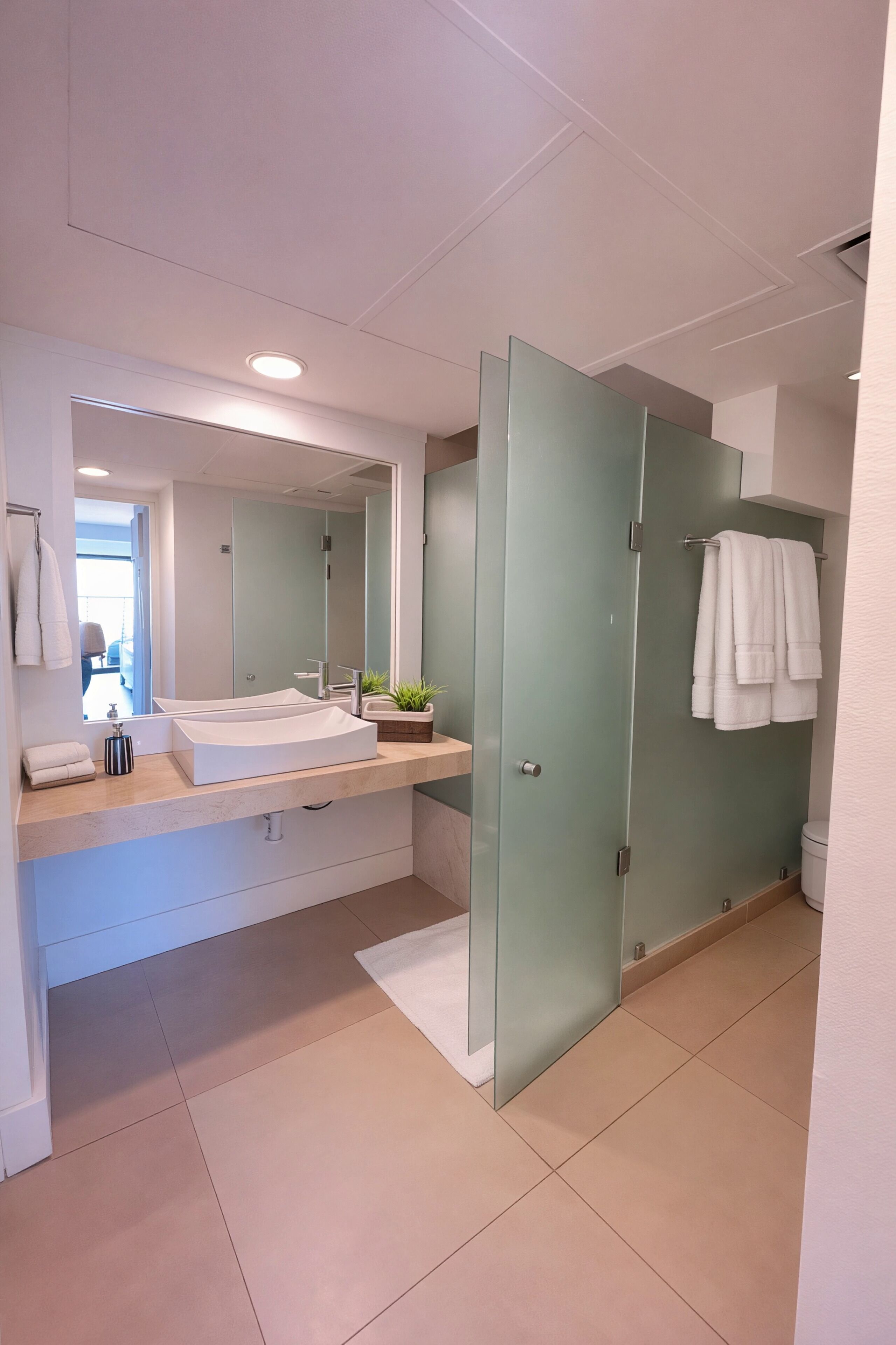Estudio junior, balcón, vistas a la ciudad | Baño | Ducha, secador de pelo, toallas y jabón