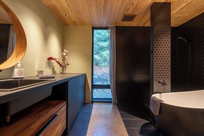 Douche, sèche-cheveux, serviettes fournies