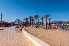 Beach nearby, sun loungers