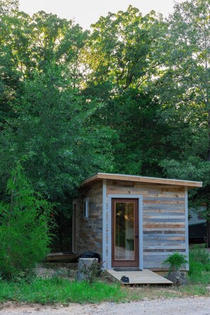 Exterior detail - Rustic Tent with shared Full Bath (Honey Grove)