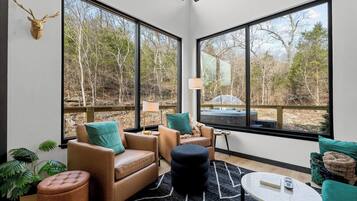 Smart TV, chimenea y libros