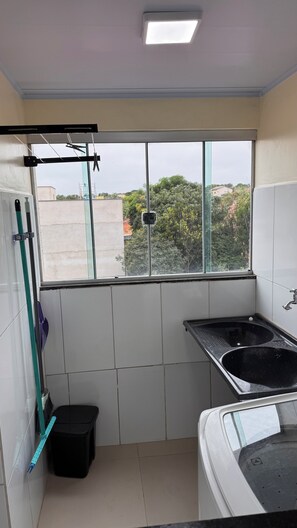 Shower, towels, soap, toilet paper