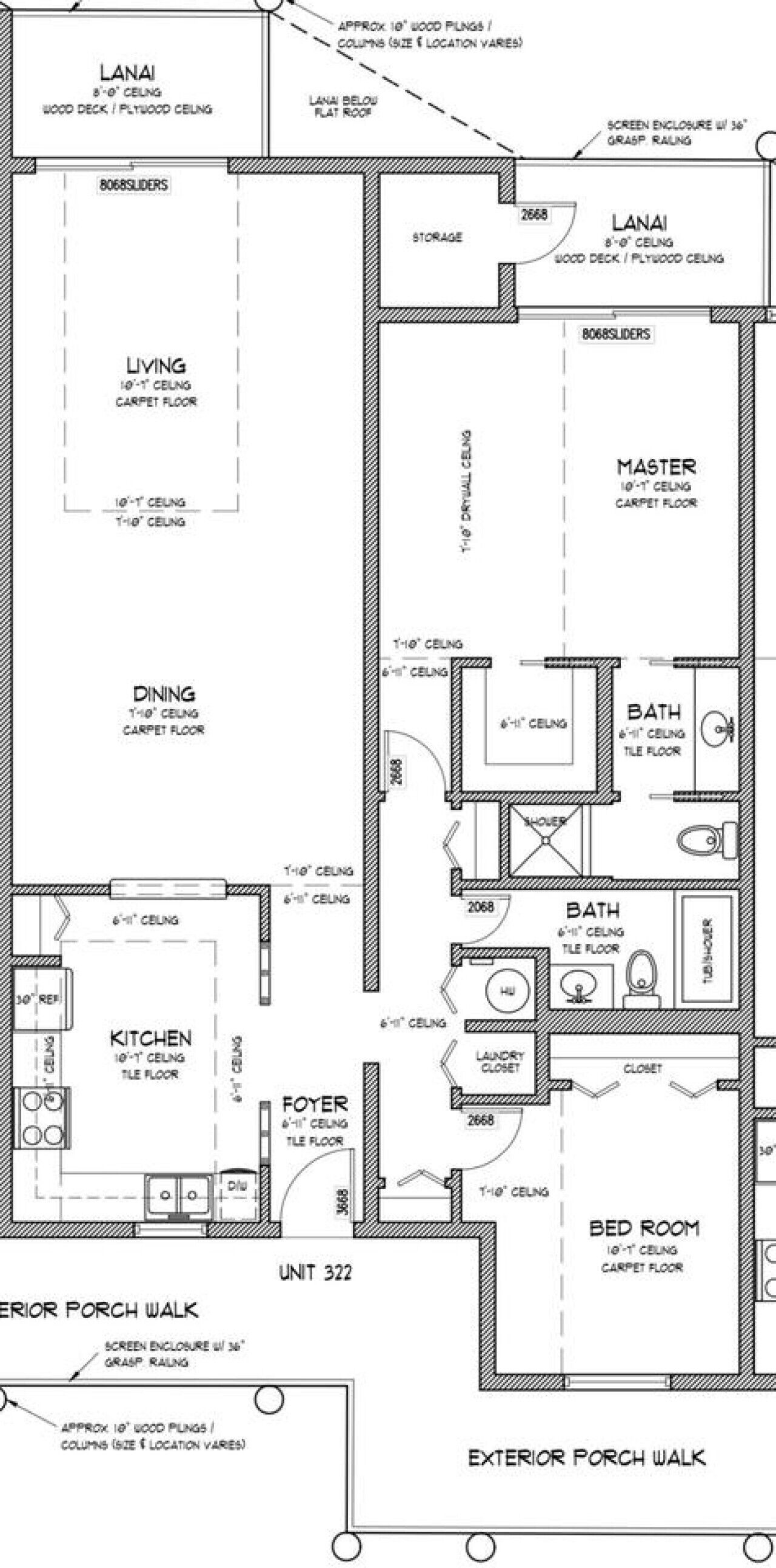 Planta baixa de uma unidade hoteleira com varanda, sala de estar, sala de jantar, cozinha, quarto principal e banheiro.
