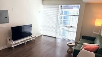 Deluxe Apartment, 1 Queen Bed, City View | Living area